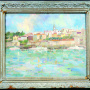 Milorad Ćirić <br>Belgrade seen from the Sava, 1975 <br>Oil on cardboard, 68.5 × 56 cm <br>Signed below on the right: М. Ћирић 1975